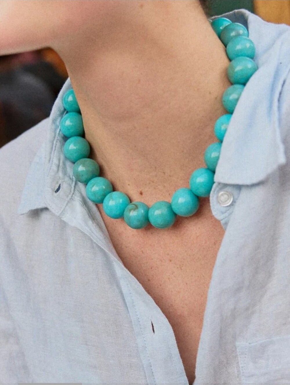 Mayamar Turquoise Round Bead Necklace (Model MM-01734) 16 Inc $120 - Picture 2 of 8